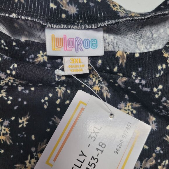 Lularoe Kelly Shirt Top Floral Black Womens Plus Size 3XL Short Sleeve Summer - Picture 5 of 8